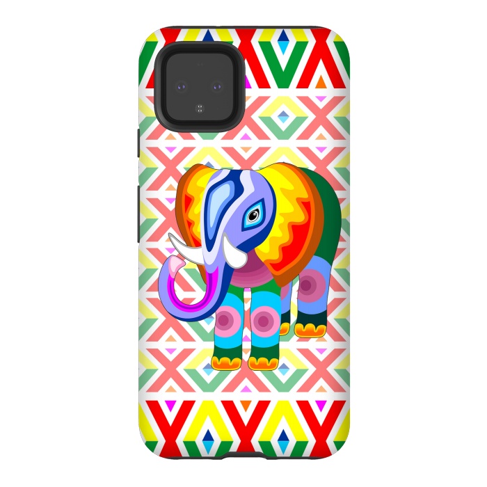 Pixel 4 StrongFit Elephant Rainbow Colors Patchwork by BluedarkArt