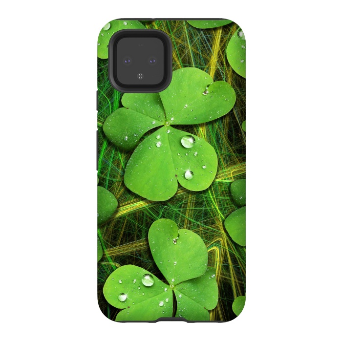 Pixel 4 StrongFit Shamrocks St Patrick with Dew Drops by BluedarkArt
