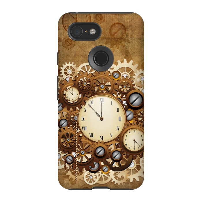 Pixel 3 StrongFit Steampunk Clocks and Gears Vintage Style  by BluedarkArt