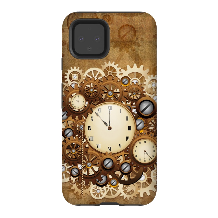 Pixel 4 StrongFit Steampunk Clocks and Gears Vintage Style  by BluedarkArt