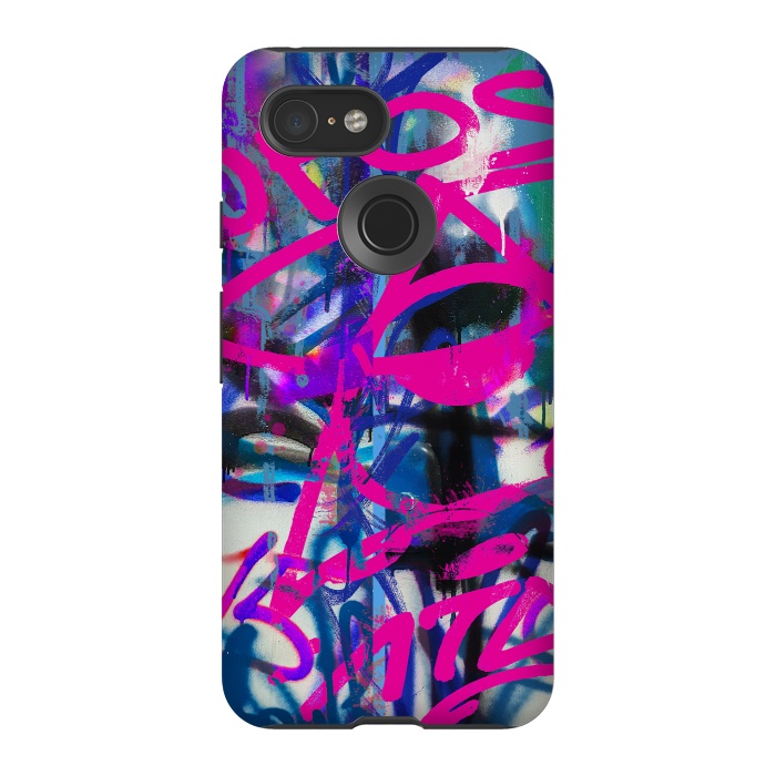 Pixel 3 StrongFit Grafitti Writing Pink Blue by Andrea Haase