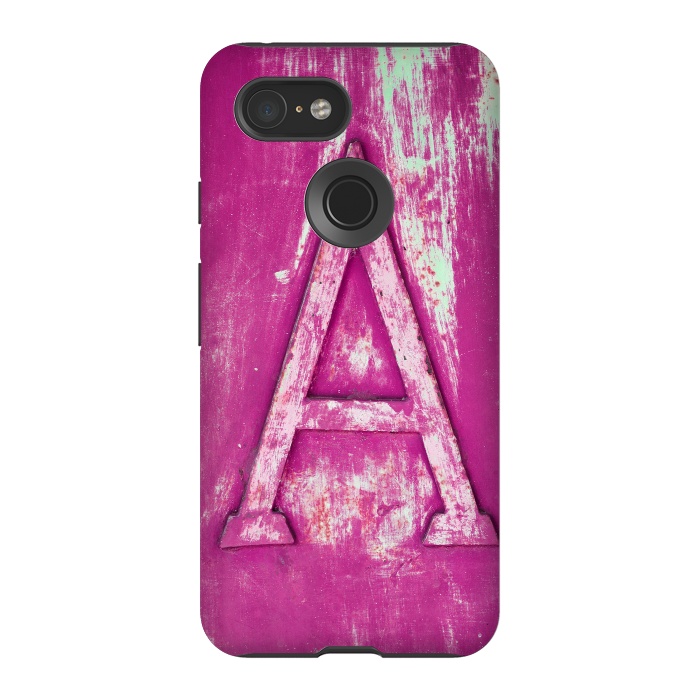Pixel 3 StrongFit Grunge Style Pink Letter A by Andrea Haase