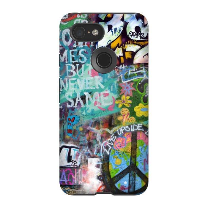 Pixel 3 StrongFit Graffiti Text And Peace Sign by Andrea Haase