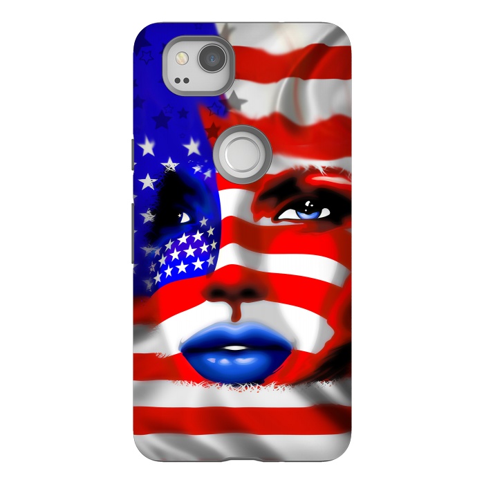Pixel 2 StrongFit Usa Flag on Girl's Face by BluedarkArt