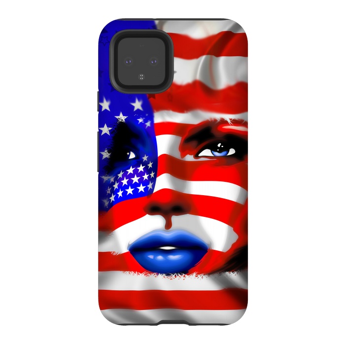 Pixel 4 StrongFit Usa Flag on Girl's Face by BluedarkArt