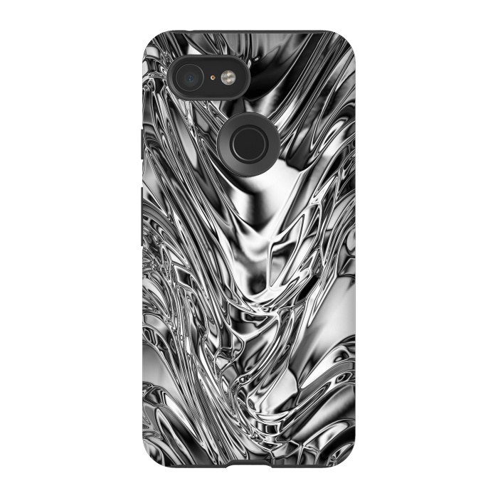 Pixel 3 StrongFit Silver Aluminium Molten Metal Digital Texture by BluedarkArt