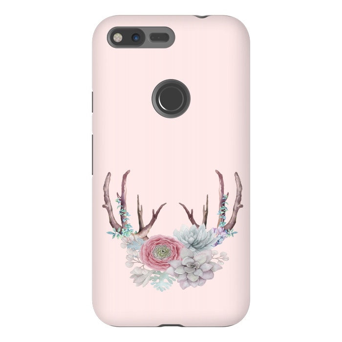 Pixel XL StrongFit Bohomian Art- Antlers Flowers and Cactus by  Utart