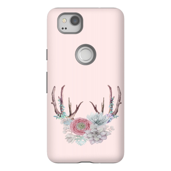 Pixel 2 StrongFit Bohomian Art- Antlers Flowers and Cactus by  Utart