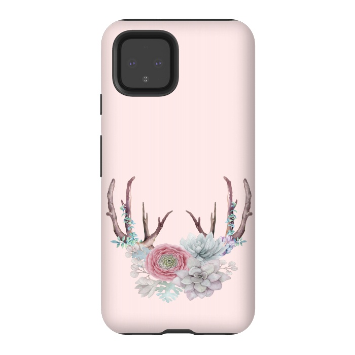 Pixel 4 StrongFit Bohomian Art- Antlers Flowers and Cactus by  Utart
