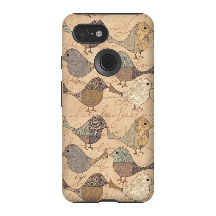 Pixel 3 StrongFit Patchwork Bird Pattern by Andrea Haase