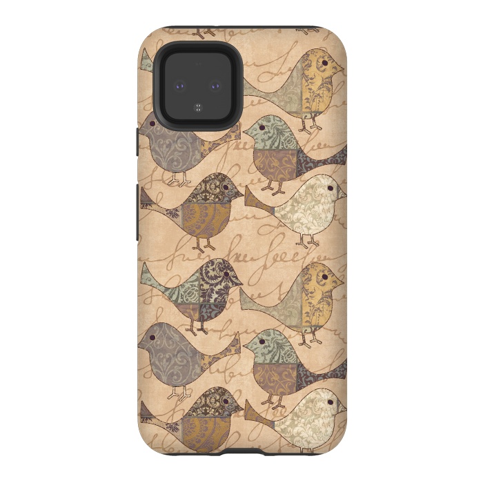 Pixel 4 StrongFit Patchwork Bird Pattern by Andrea Haase