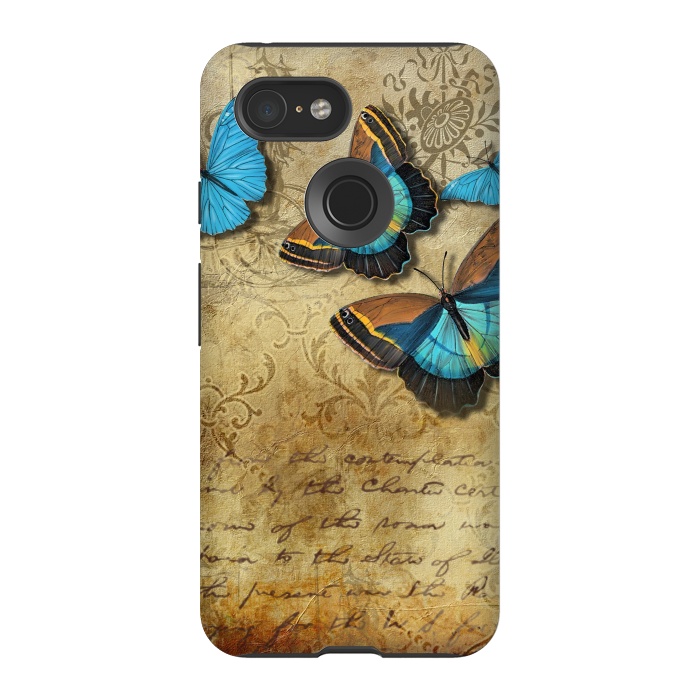 Pixel 3 StrongFit Blue Butterfly Vintage Collage by Andrea Haase