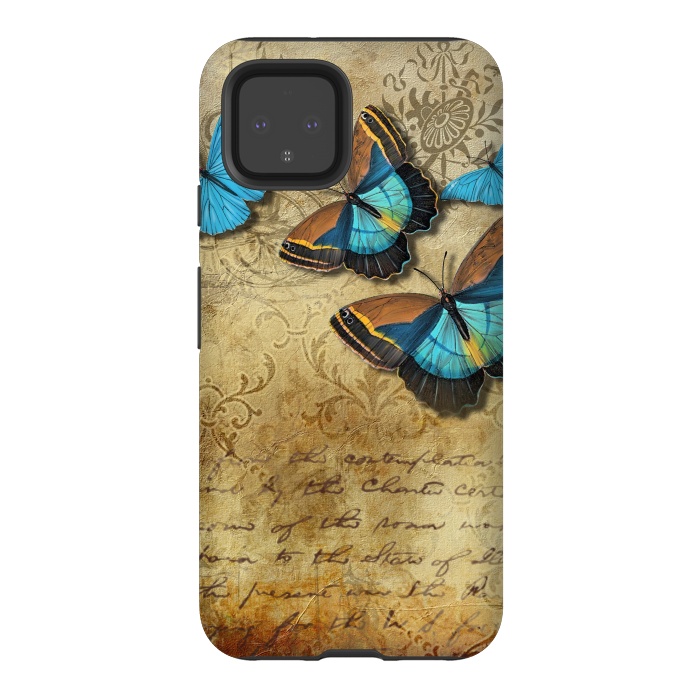Pixel 4 StrongFit Blue Butterfly Vintage Collage by Andrea Haase