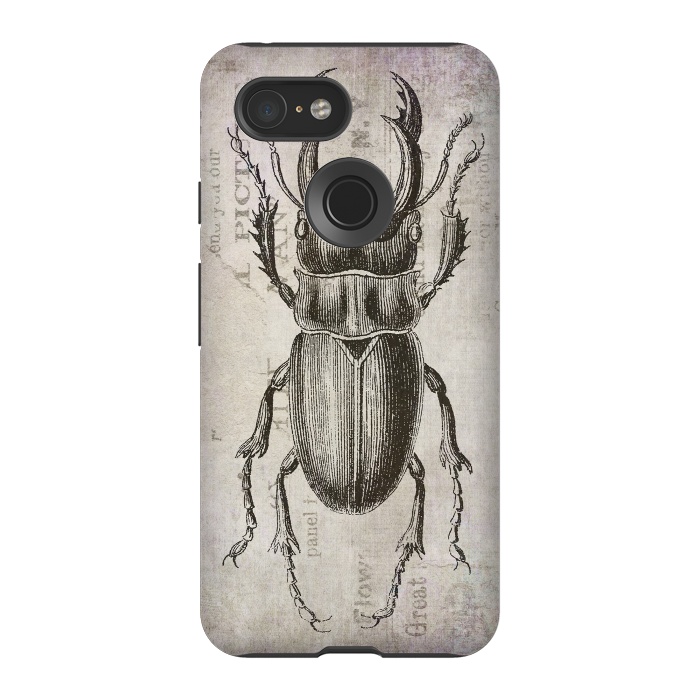 Pixel 3 StrongFit Stag Beetle Vintage Mixed Media Art by Andrea Haase
