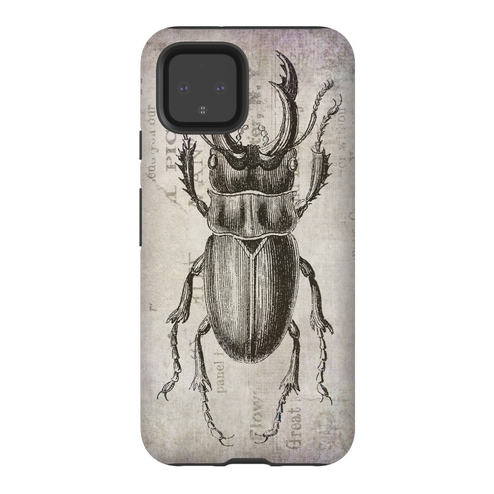 Pixel 4 StrongFit Stag Beetle Vintage Mixed Media Art by Andrea Haase