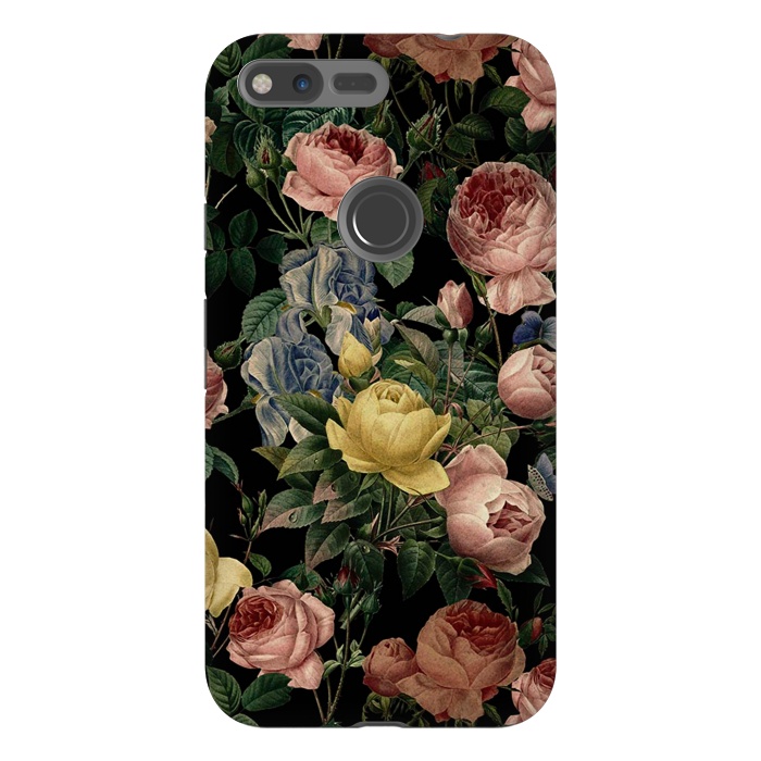 Pixel XL StrongFit Victorian Vintage Roses on Black by  Utart