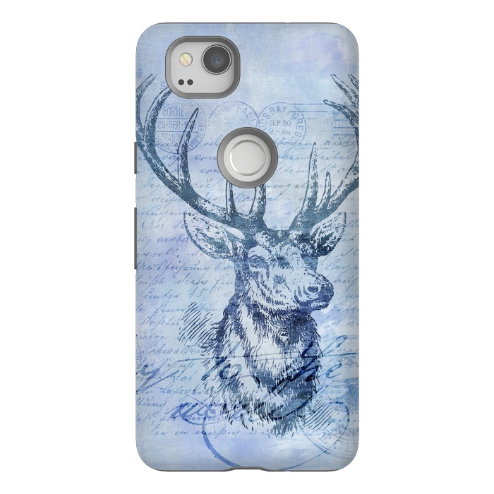 Pixel 2 StrongFit Blue Nostalgic Deer by Andrea Haase