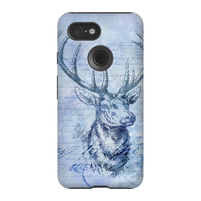 Pixel 3 StrongFit Blue Nostalgic Deer by Andrea Haase