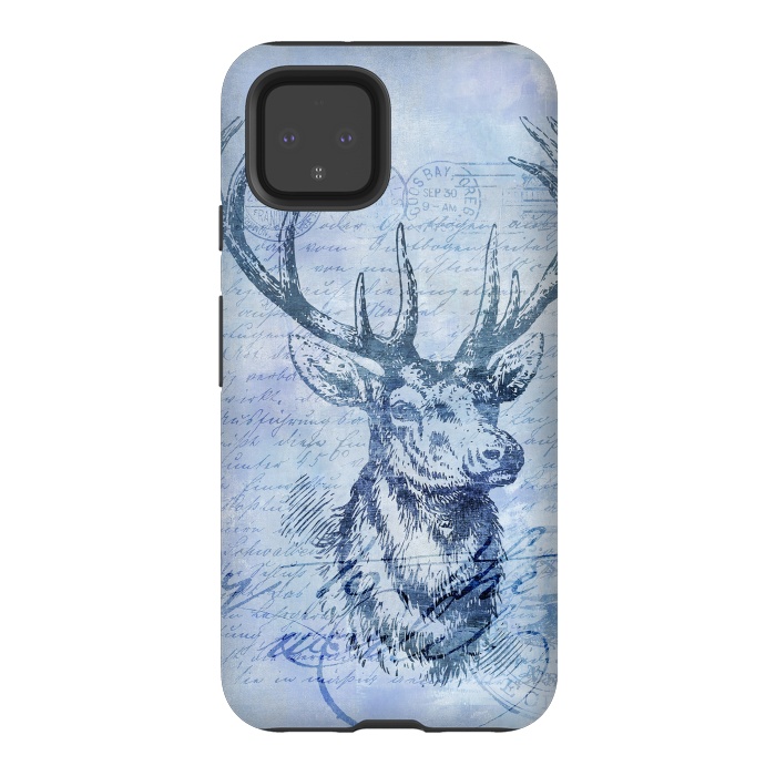 Pixel 4 StrongFit Blue Nostalgic Deer by Andrea Haase