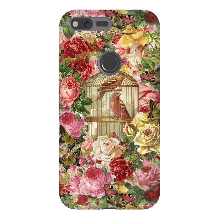 Pixel XL StrongFit Vintage Bird Cage and Flowers by Andrea Haase