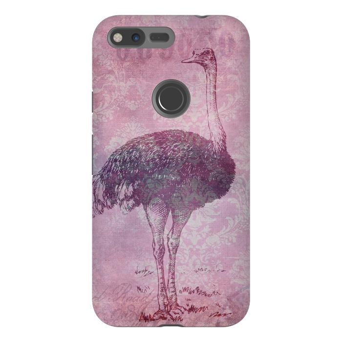 Pixel XL StrongFit Vintage Pink Ostrich Art by Andrea Haase