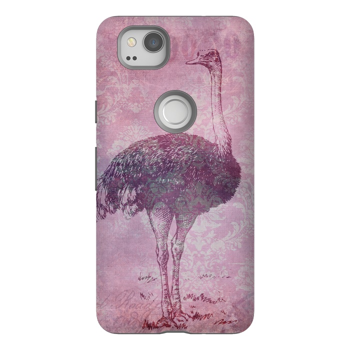 Pixel 2 StrongFit Vintage Pink Ostrich Art by Andrea Haase