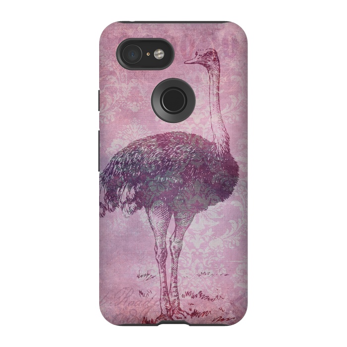 Pixel 3 StrongFit Vintage Pink Ostrich Art by Andrea Haase