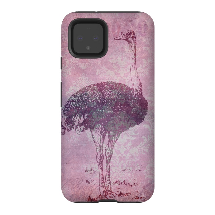 Pixel 4 StrongFit Vintage Pink Ostrich Art by Andrea Haase
