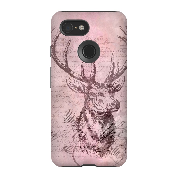 Pixel 3 StrongFit Vintage Deer Pastel Pink by Andrea Haase