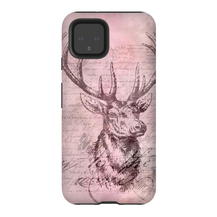 Pixel 4 StrongFit Vintage Deer Pastel Pink by Andrea Haase