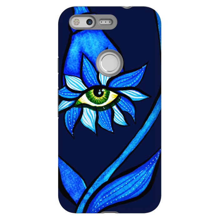 Pixel StrongFit Blue Staring Creepy Eye Flower by Boriana Giormova