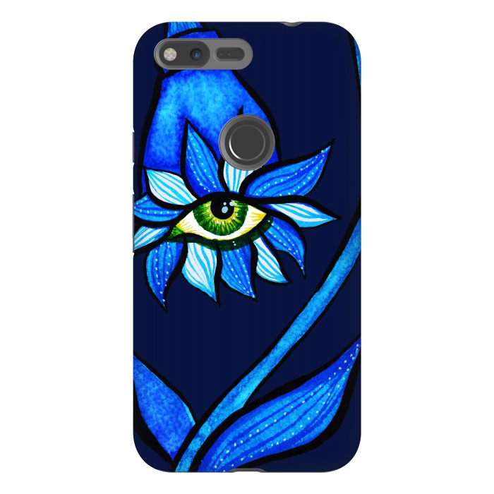 Pixel XL StrongFit Blue Staring Creepy Eye Flower by Boriana Giormova
