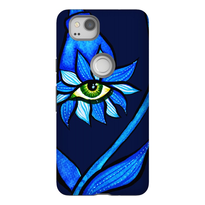 Pixel 2 StrongFit Blue Staring Creepy Eye Flower by Boriana Giormova