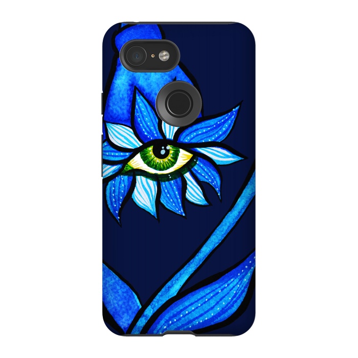Pixel 3 StrongFit Blue Staring Creepy Eye Flower by Boriana Giormova