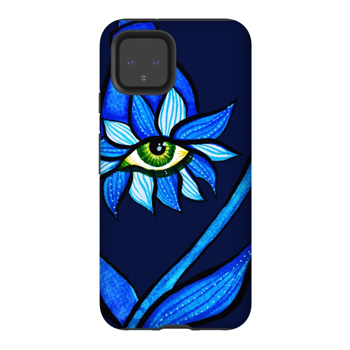 Pixel 4 StrongFit Blue Staring Creepy Eye Flower by Boriana Giormova