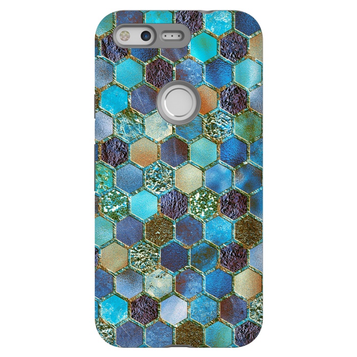Pixel StrongFit Multicolor Blue Metal Honeycomb Pattern by  Utart