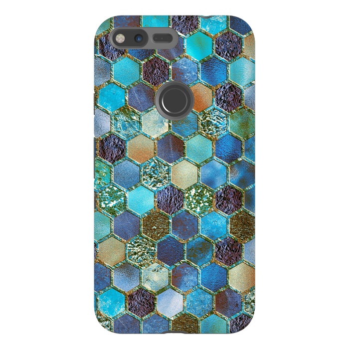 Pixel XL StrongFit Multicolor Blue Metal Honeycomb Pattern by  Utart