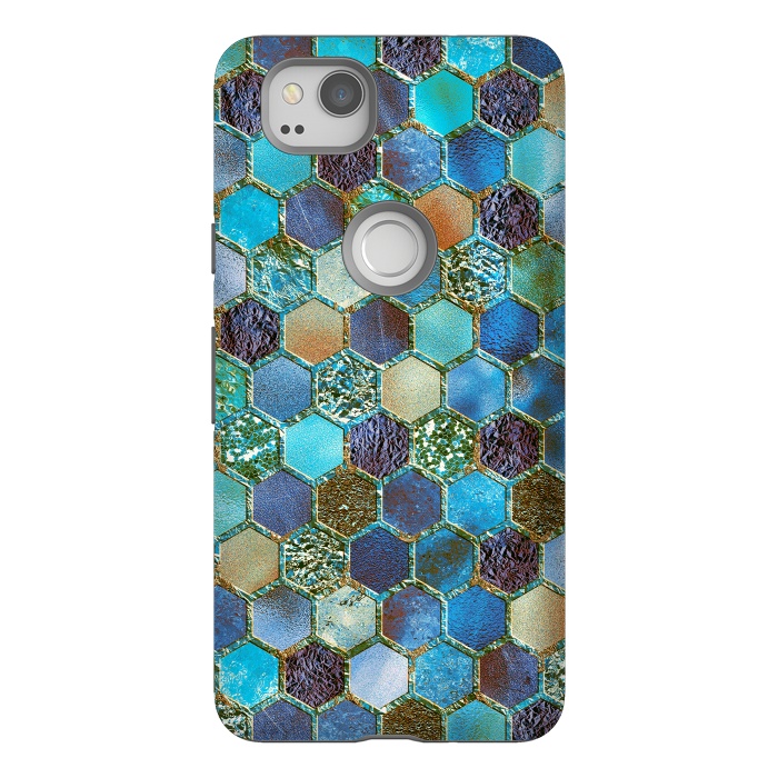 Pixel 2 StrongFit Multicolor Blue Metal Honeycomb Pattern by  Utart