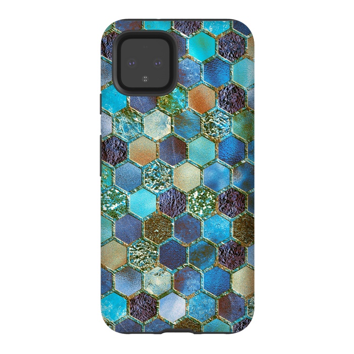 Pixel 4 StrongFit Multicolor Blue Metal Honeycomb Pattern by  Utart