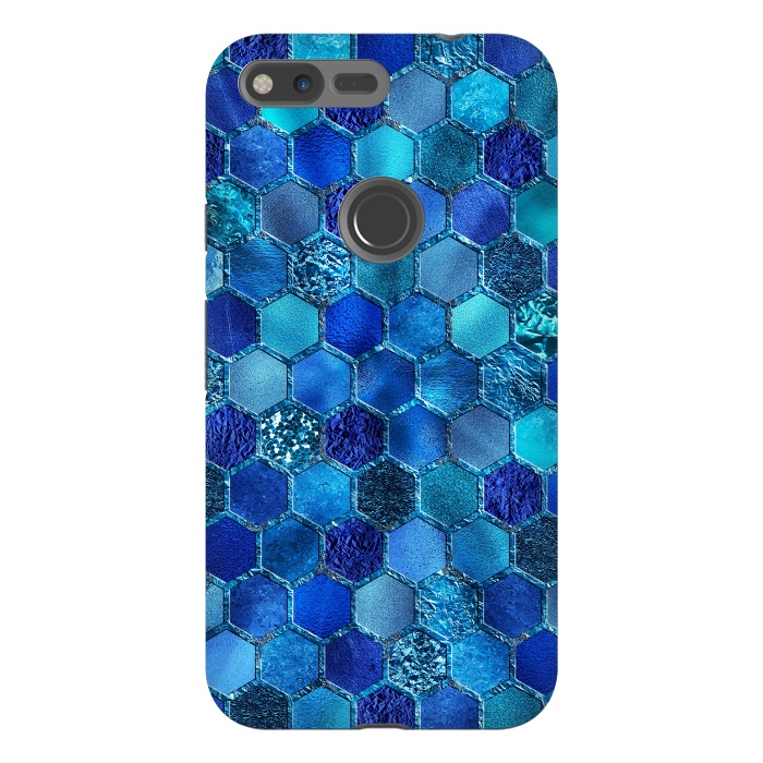 Pixel XL StrongFit Blue Metal Honeycomb pattern by  Utart