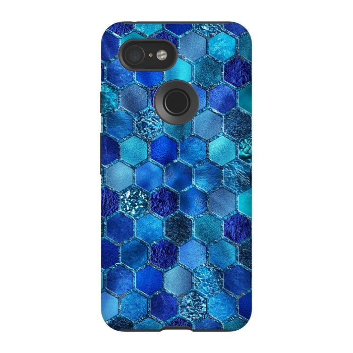 Pixel 3 StrongFit Blue Metal Honeycomb pattern by  Utart