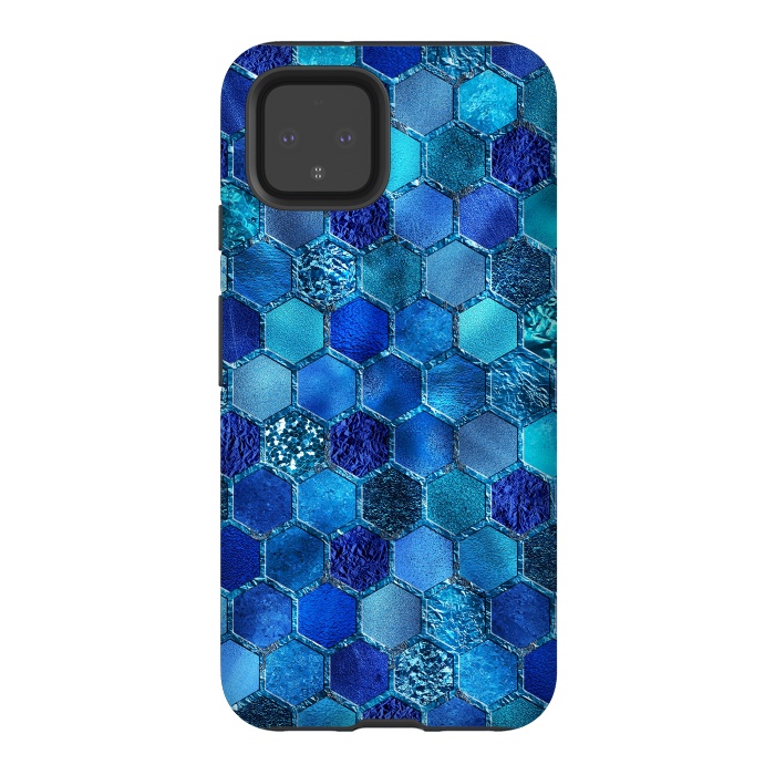 Pixel 4 StrongFit Blue Metal Honeycomb pattern by  Utart