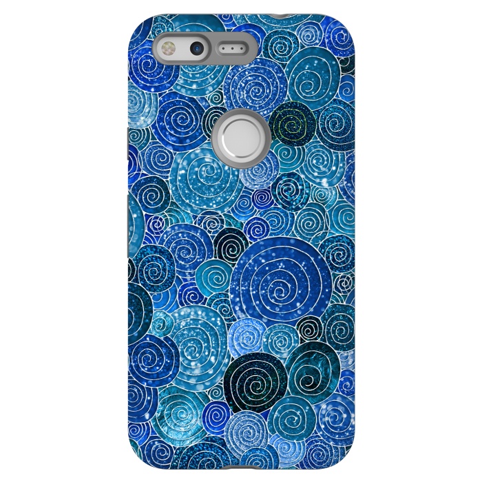 Pixel StrongFit Blue Abstract Metal Dots and Circles by  Utart