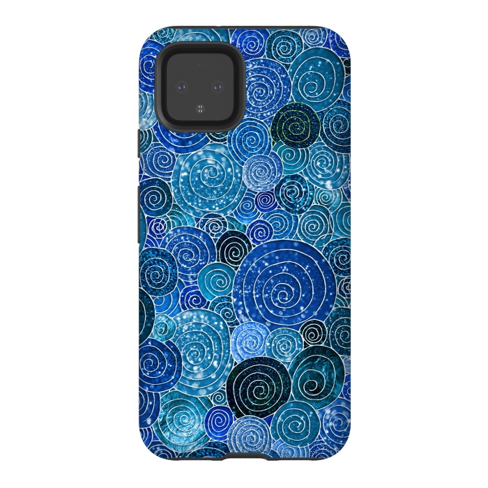 Pixel 4 StrongFit Blue Abstract Metal Dots and Circles by  Utart
