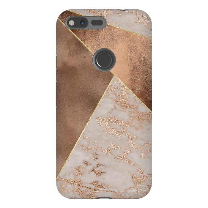 Pixel XL StrongFit Modern minimalistic Copper Marble Triangles  by  Utart