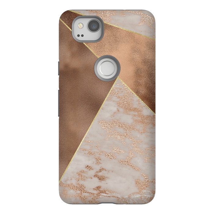 Pixel 2 StrongFit Modern minimalistic Copper Marble Triangles  by  Utart