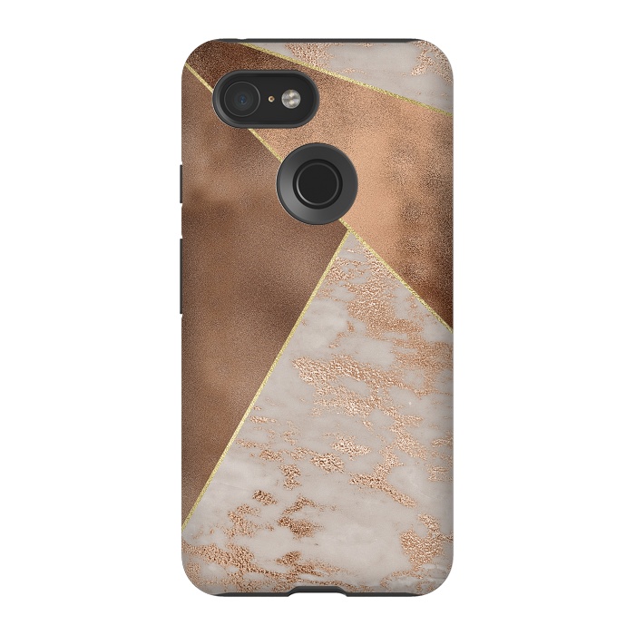 Pixel 3 StrongFit Modern minimalistic Copper Marble Triangles  by  Utart