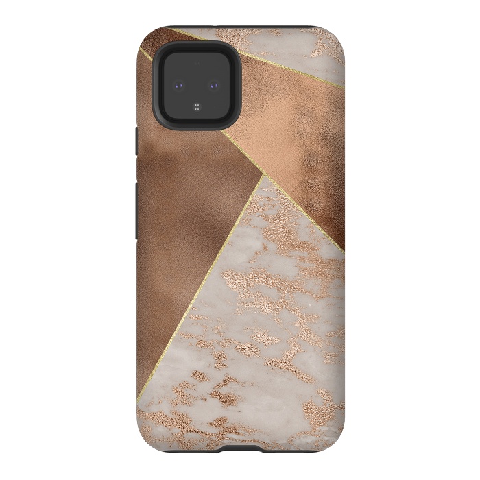 Pixel 4 StrongFit Modern minimalistic Copper Marble Triangles  by  Utart