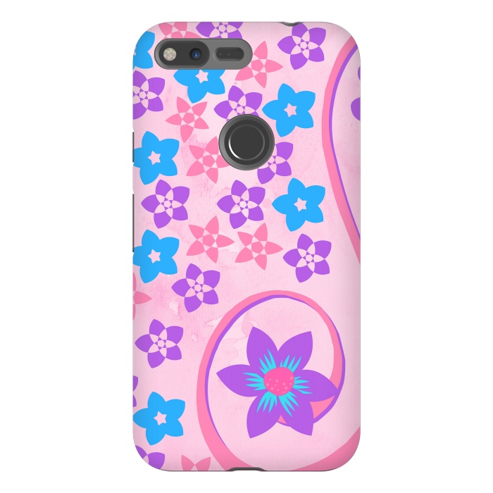 Pixel XL StrongFit pink blue flower pattern by MALLIKA
