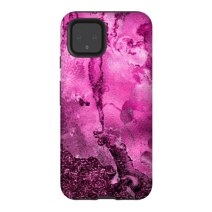 Pixel 4 StrongFit Purple and Pink Glittering Ink Marble by  Utart